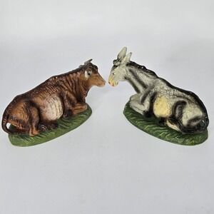 Vintage 7" Fontinini Nativity Ox Bull & Donkey Ass Animal Figure Pair‎ Italy